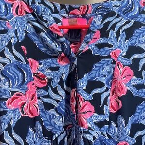 Lilly Pulitzer Navy and Pink Floral Midi Dress